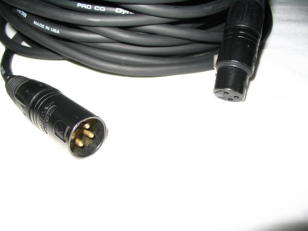 Close-up of the male and female XLR connectors on the Pro Co cable